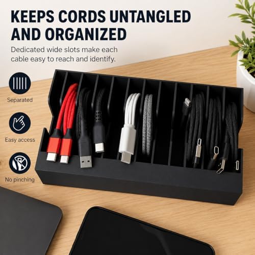 Desktop Cable Organizer with Wide Slots – Multi-Cable Management Holder | Keeps Cords Untangled and Organized | Freestanding Desk Cord Keeper for Home Office Gaming Setup - Image 5