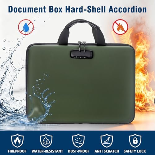 EXLIFBAG Fireproof Document Box with Lock, 13 Pocket Accordion File Folder - Image 2