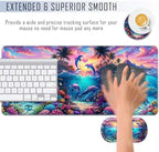TGFEWYTJYJ Extended Gaming Mouse Pad,Memory Foam Ergonomic Keyboard Mouse Wrist Rest Support Set,Large Desk Mat with Stitched Edges,Non-Slip Base Mousepad Home Office,Dolphin Dream Underwater - Image 4