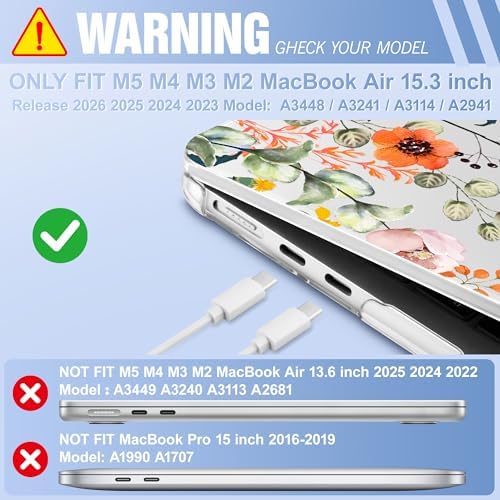 May Chen for MacBook Air 15 inch Case M5 M4 M3 M2 2026 2024-2023, Model A3448 A3241 A3114 A2941, Closes Seamlessly Hard Shell Laptop Cover with Keyboard Cover, Spring Flowers - Image 2