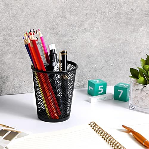Leelosp 24 Pcs Pen Holder Mesh Pen Cup Bulk Metal Pencil Cup Holder for Desk Black Organizer Round Office Classroom for Back to School Students Kids Adult - Image 5