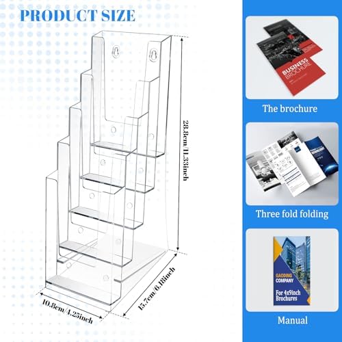 4 Pack 5 Tier Acrylic Brochure Holder 4 x 9 Inches Brochure Display Stand - Image 2
