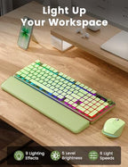 Wireless Keyboard and Mouse Combo - 9 Backlit Effects, Wrist Rest, Double-Shot Keycaps, Metal Panel, Long-Lasting Rechargeable, 2.4G Keyboard Mouse Set for Windows Mac PC Laptop – Sablute (Green) - Image 2