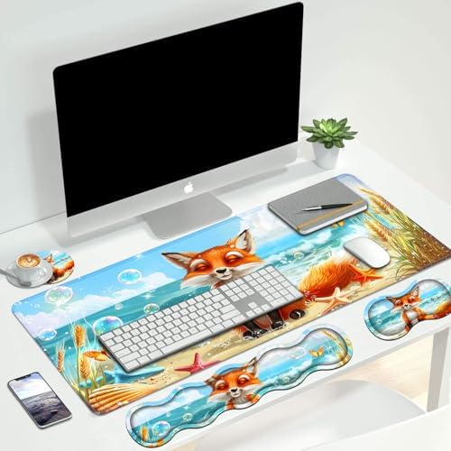 4 in 1 Ergonomic Keyboard Wrist Rest & Mouse Pad Wrist Rest Set, Large XXL Gaming Desk Mat 31.5"x 11.8" with Non-Slip Base, Memory Foam for Home Office Study Gaming, Fox - Image 7