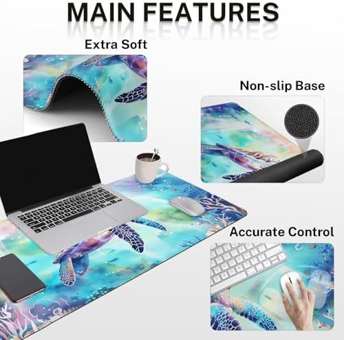 Britimes Keyboard Mouse Pad Set, 4 in 1 Desk Mat Set, Sea Turtle Cute - Image 3