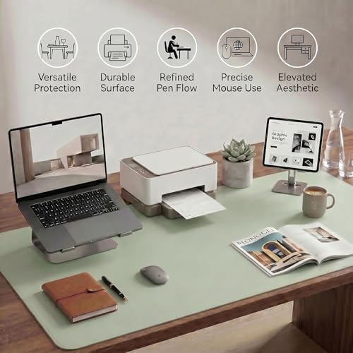 Large Desk Pad Non-Slip Desk Mat Protector for Keyboard Mouse Waterproof Vegan Leather Surface Faux Leather Laptop Mat Smooth Mouse Pad Premium Gift Tube Matcha Green 47" x 23" - Image 5
