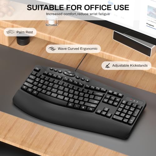 Ergonomic Wired Keyboard with Wrist Rest,9 Independent Shortcut Keys - Image 5