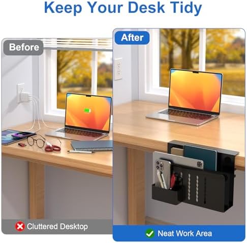 HAMOPY Desk Side Storage, 2 Tier Steel Hanging Desk Organizer with Magnetic Pen Holder, No Drilling Standing Desk Drawer Cable Management Tray, Under Desk Laptop Holder for Office, School&Home (Black) - Image 4