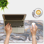 Mouse Pad Set,(31.5×11.8 in) Desk Pad + Keyboard Wrist Rest Support + Mouse Wrist Rest + Coaster for Office,Home,Computer,Laptop - 4 Grey Gold Marble - Image 2