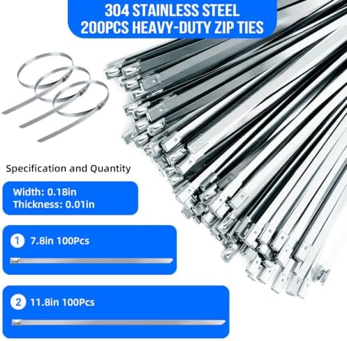 Metal Zip Ties Gun Set, 200Pcs Stainless Steel Cable Ties, Blue - Image 4