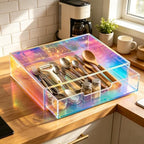 Gelite Acrylic Desk Organizer with Drawer for Makeup Vanity Stackable Desktop Storage Box for Office Supplies, 13.8 x 9.8 x 3.9’’, Iridescent - Image 6
