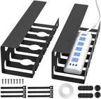 Delamu 2 Pack Metal Under Desk Cable Management Tray, U Channel Cord Organizer Box, Office Under Desk Cord Organizers, Cable Management with Various Accessories, Black, 15.75 Inches by DELAMU