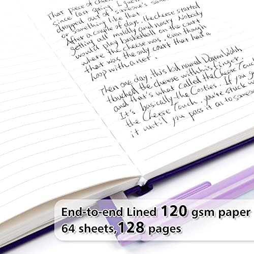 feela 5 Pack Journal Notebook Bulk for School, Hardcover Business Notebooks Classic Ruled Lined Journals with Pen Holder for Work Note Taking, with 5 Black Pens, 120 GSM, 5.1”x8.3”, A5, Purple - Image 3