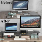 TEAMIX 42 inch Dual Monitor Stand with Storage Drawer & Phone Holder, Black - Image 5