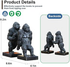 Decorative Bookends, Art Book Ends for Heavy Books, Heavy Bookends for Shelves, Vintage Non-Slip Base Book Holder, Resin Book Stopper for Home Office Decor (Black Gorilla) - Image 3