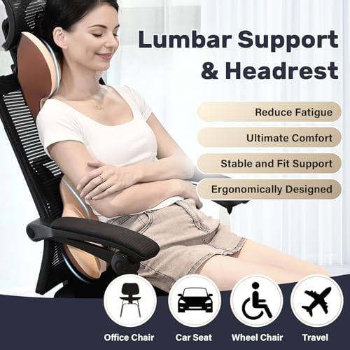 Coverado Lumbar Support and Car Neck Pillow, Ergonomic Memory Foam Desk Chair Cushion and Headrest Pillow for Car Office Chair, Sciatica & Neck & Tailbone Cushion - Image 4