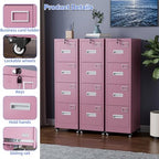 Aobabo 4 Drawer Metal File Cabinet with Lock and Wheels, Pink - Image 4