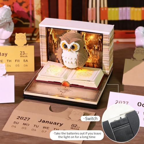 3D Memo Pad Time Piece Calendar 2027, 3D Tear-Off Art Desk Calendar 2027, Creative 3D Memo Pad Paper Art Tree House DIY Paper Carving Decoration (owl) - Image 4