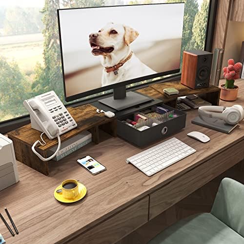 WESTREE Triple Dual Monitor Stand Riser with Drawer,Extra Large Adjustable for 2~3 Monitors,Solt for Phone & Tablet, Desktop Organizer Stand for Computer,Laptop,Printer,TV - Image 6