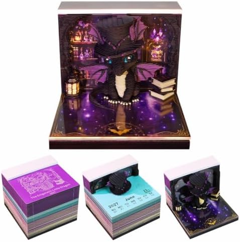 3D Timepiece Calendar 2027 Paper Art Memo Pad with LED Light – Tear-Away Desk Calendar for Record, Planner & Habit Tracker, Bookmark, Gift & Decorative Office Decor (Dragon) - Image 2