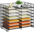 Marbrasse 12 Slots Desktop Literature Organizer, 7-Tier Mesh Paper Organizer for Desk, Adjustable Mail File Sorter Tray with Handle, Desktop Classroom Mailbox Cabinet for Office Home School, Black by Marbrasse