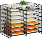 Marbrasse 12 Slots Desktop Literature Organizer, 7-Tier Mesh Paper Organizer for Desk, Adjustable Mail File Sorter Tray with Handle, Desktop Classroom Mailbox Cabinet for Office Home School, Black by Marbrasse