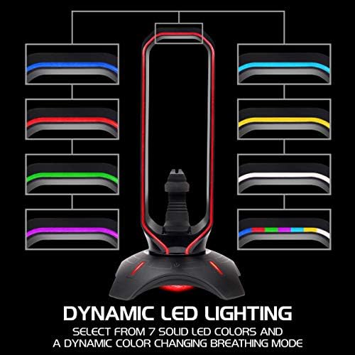 ENHANCE PC Gaming Headset Stand with Mouse Bungee - RGB Headphone Holder, 2 USB Ports, 7 LED Color Modes, Compatible with Desktops, Keyboards, Headphones - Image 4