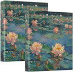 JIPONI 3 Ring Binder Lotus Monet 1 Inch Round Binders for Men Women Students, Cute File Organizer for Office Home School - Image 3