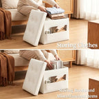 Ottoman with Storage. Folding Foot Stool with Thick Foam Padded Seat, White - Image 4