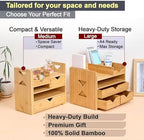Pandorama Bamboo Desk Organizer Medium - Drawers & Adjustable File Holder, Fully Assembled Wood Desktop Storage for Kitchen, Bedroom, Bathroom, Study Room - Image 7