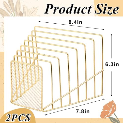2 Pcs 2 Pcs Wire File Sorter Desk 7 Section Organizer, Golden - Image 3