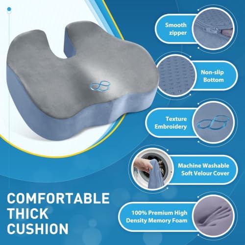 BlissTrends Thick Seat Cushion for Office Chair & Car Seat, XL, Grey&Blue - Image 5