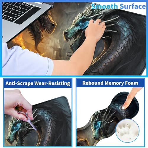 4Pcs Memory Foam Keyboard Wrist Rest Desk Mat Set, Flame Dragon - Image 3