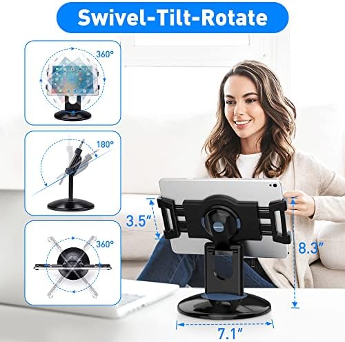 AboveTEK Retail Kiosk iPad Stand, 360° Rotating Commercial POS Tablet Stand, Fits 6"-13" (Screens) iPad mini Pro-Business Swivel Tablet Holder, for Store Office Reception Kitchen Desktop (Black) - Image 4