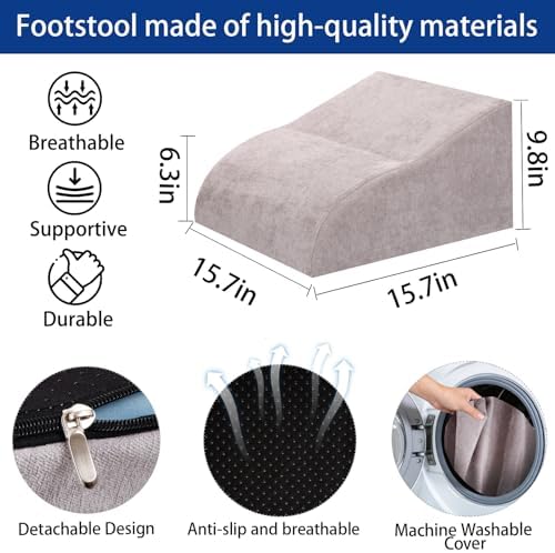 Foot Rest for Under Desk at Work, Ergonomic Under Desk Footrest with Washable Cover for Office, Home & Gaming Leg Elevation Pillow Light Gray - Image 2