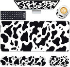 Keyboard Wrist Rest and Mouse Pad with Wrist Support Set Ergonomic Coaster,Memory Foam,Easy Typing Pain Relief,Large XL Desk Mat 31.5"x 11.8",Cute Cow Print by CICPLKSE