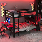 Polibi Full Over Full Bunk Bed with 2 Built-in Gaming Desks, USB Charging Ports & Pegboard Organizer, Heavy-Duty Gaming Bed Frame for Teens/Adults, Red (Full Size) - Image 7