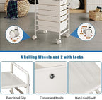 Rolling Storage Cart with Drawers 5-Tier Lock Wheels Office White - Image 5