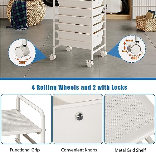 Rolling Storage Cart with Drawers 5-Tier Lock Wheels Office White - Image 5
