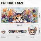 Arttown Keyboard Mouse Pad Set, 4 in 1 Desk Mat Set Cat Floral - Image 2