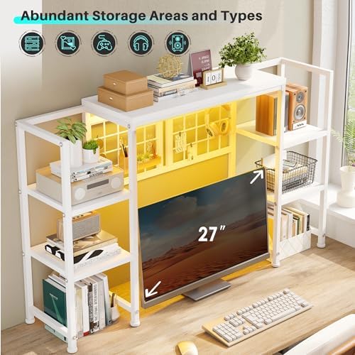REIBII 5-Tier Desk Shelf with LED for Home Office Dorm, White - Image 4