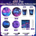 450 Pcs Tableware Set, Serve 50, Blue Purple, Space Galaxy - Image 2