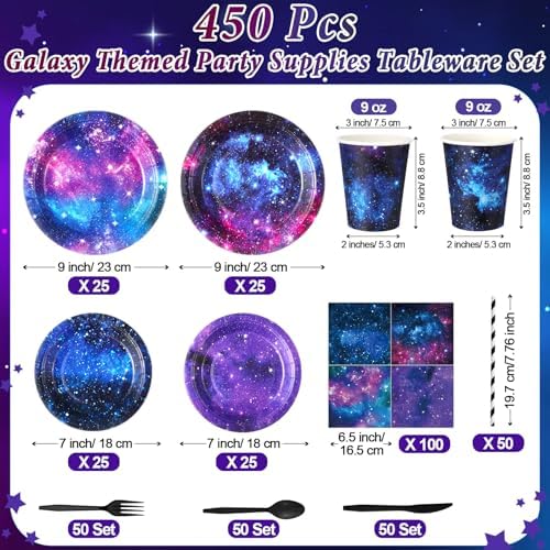 450 Pcs Tableware Set, Serve 50, Blue Purple, Space Galaxy - Image 2