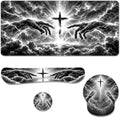 Dark Faith Desk Mat Set Lightning Cross Energy Power Storm Mouse Pad with Wrist Rest 4in1 Desk Mat for Desktop Ergonomic Keyboard Wrist Support Anti-Slip Computer Mouse Pad Home Office Gaming by Unknown