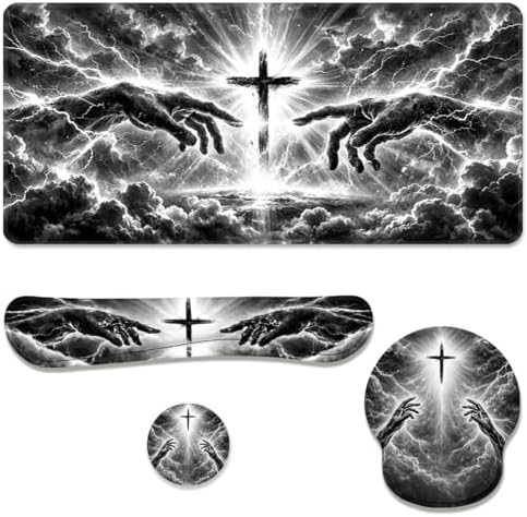 Dark Faith Desk Mat Set Lightning Cross Energy Power Storm Mouse Pad with Wrist Rest 4in1 Desk Mat for Desktop Ergonomic Keyboard Wrist Support Anti-Slip Computer Mouse Pad Home Office Gaming by Unknown