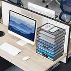 9-Tier Paper Organizer for Desk, Letter Tray with Handles, Black, 2 Pack - Image 2