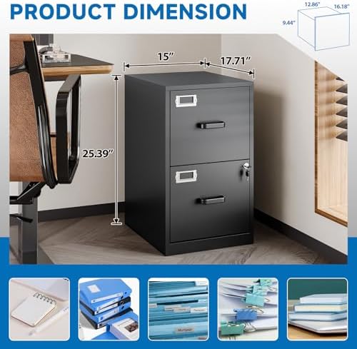 BYNSOE 2 Drawer File Cabinet with Lock Vertical Filing Storage Cabinet Office Home Steel Vertical File Cabinets for Letter Size File Cabinet Locked,Assembly Required - Image 3