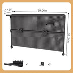 Clamp-On Desk Pegboard with Dual Monitor Stand, 59" Steel Privacy Panel with Modular Hooks & Movable Partition, Fits 0.59"–1.77" Desks, Ergonomic Storage Organizer for Office & Gaming Setup, Bla - Image 2