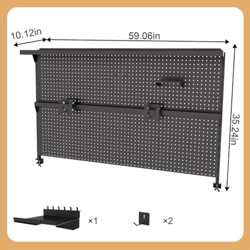 Clamp-On Desk Pegboard with Dual Monitor Stand, 59" Steel Privacy Panel with Modular Hooks & Movable Partition, Fits 0.59"–1.77" Desks, Ergonomic Storage Organizer for Office & Gaming Setup, Bla - Image 2