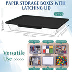 Tinlade 12 Pack Classroom Clear Paper Storage Bins with Lids, Black - Image 2